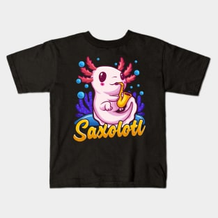 Saxolotl Sax Axolotl Walking Fish Saxophone Pun Kids T-Shirt